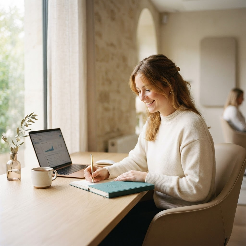 A calm, premium workspace